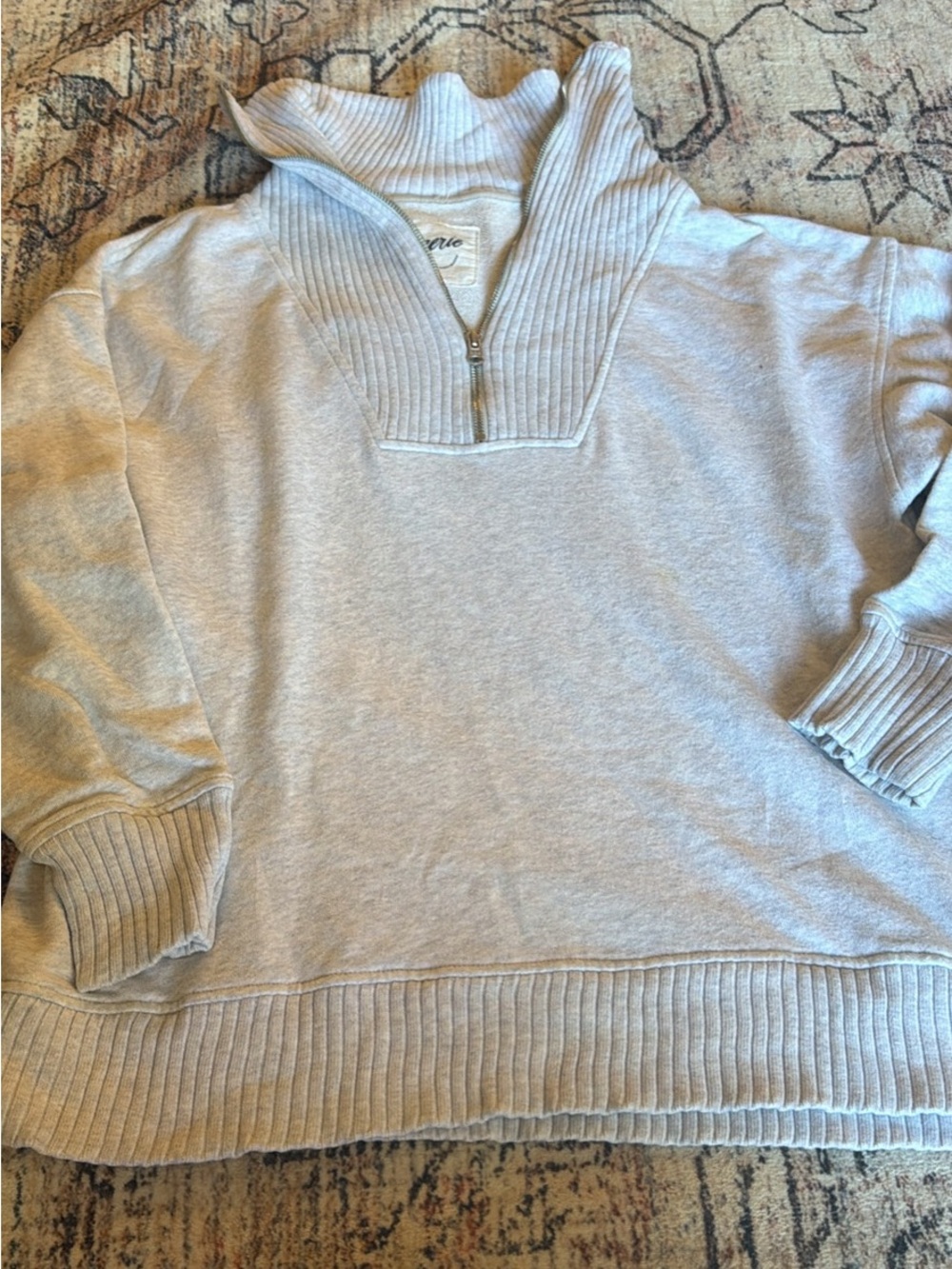Aerie Grey Ribbed Quarter Zip S